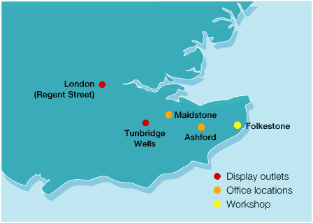 Map of kitchen workshops and showrooms